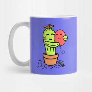 Cute Cactus shaved for a hug with a pink balloon Mug